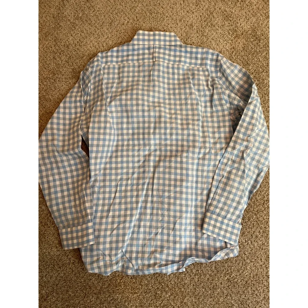 Banana Republic Men's 100% Linen Button Down Shirt Large Blue Gingham Plaid
